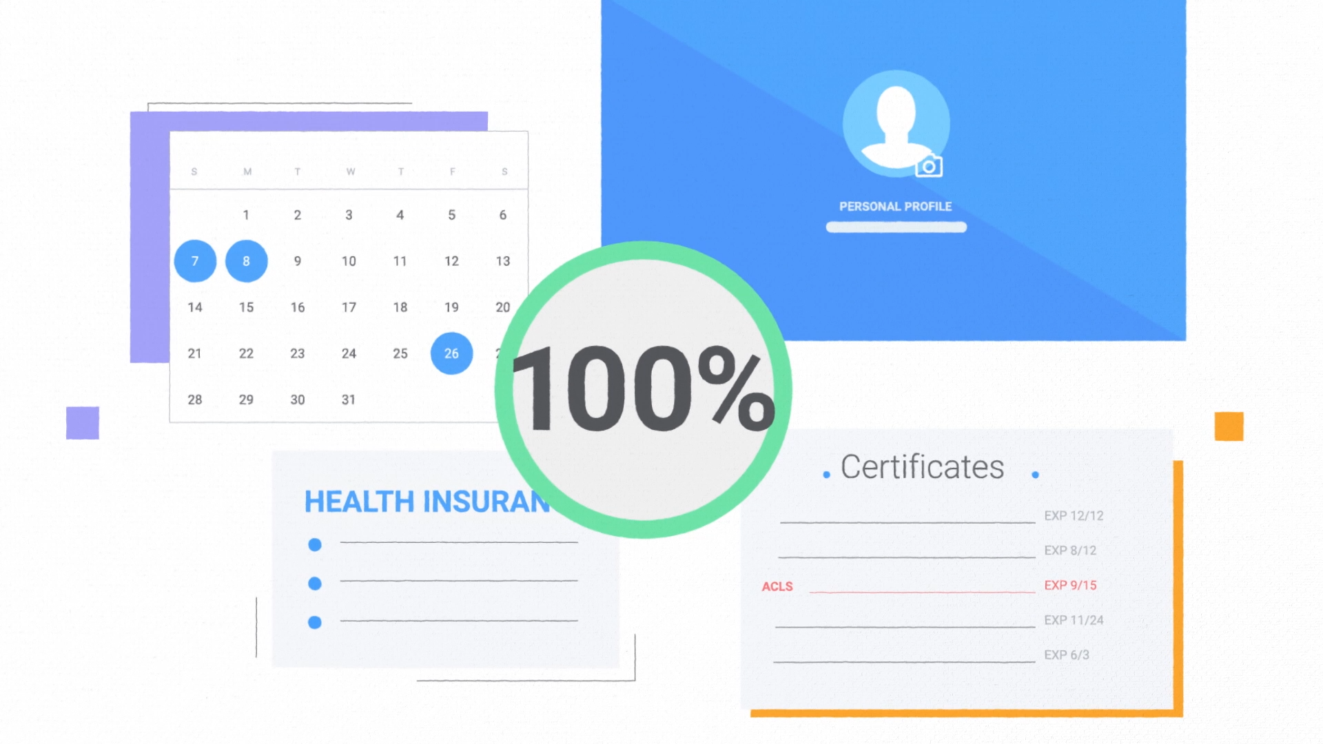 Healthcare job app showing profile, credentials, and job readiness status