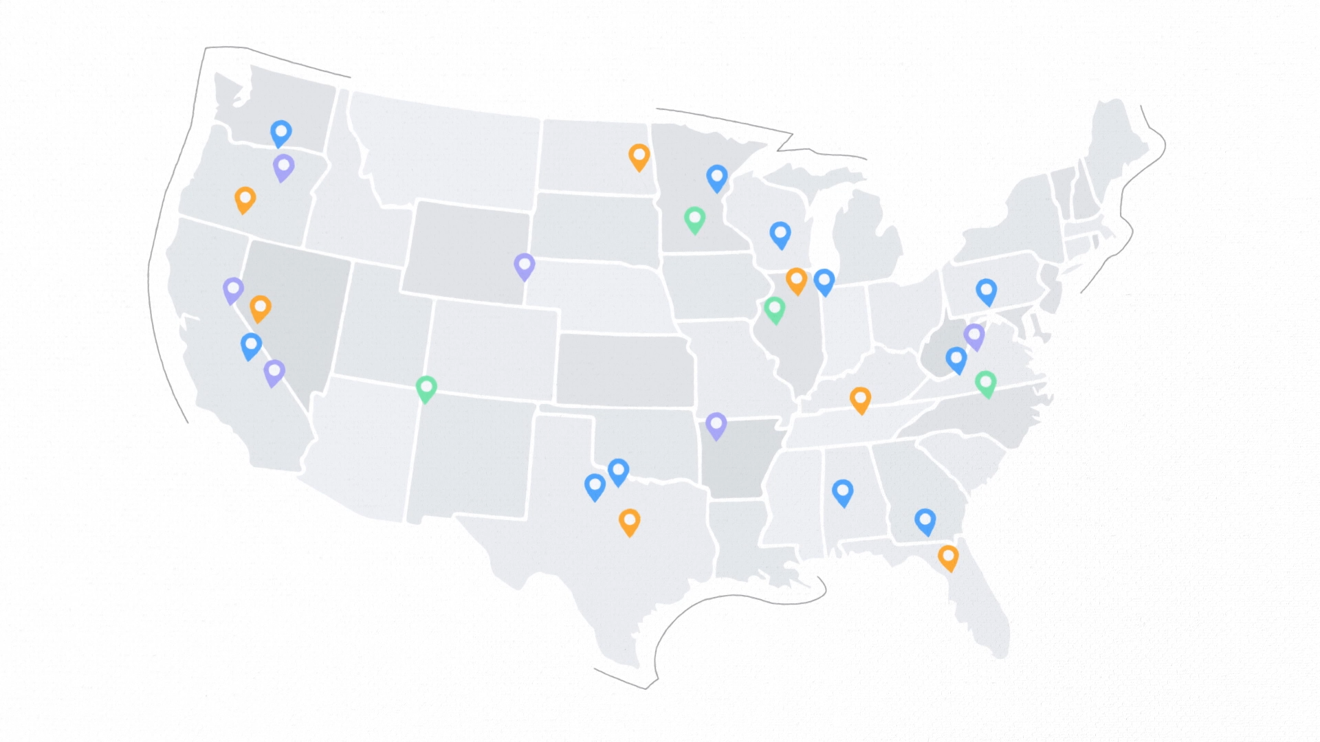 Map of the United States showing multiple healthcare job locations available through Staffbook